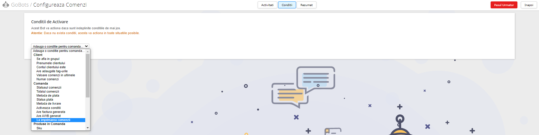 Gobot comenzi - la imprimarea comenzii