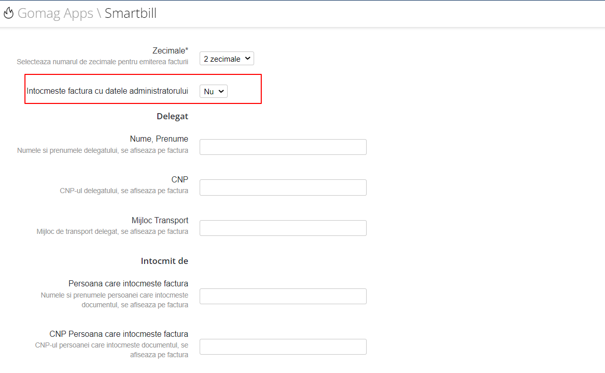 4. Update Smartbill - Intocmeste factura cu datele administratorului