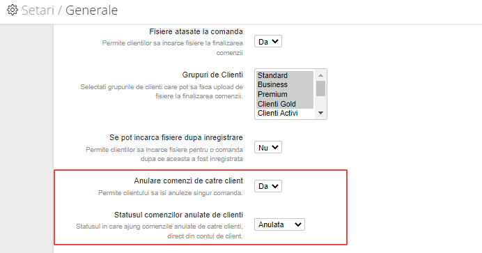 Anularea comenzilor de catre clienti