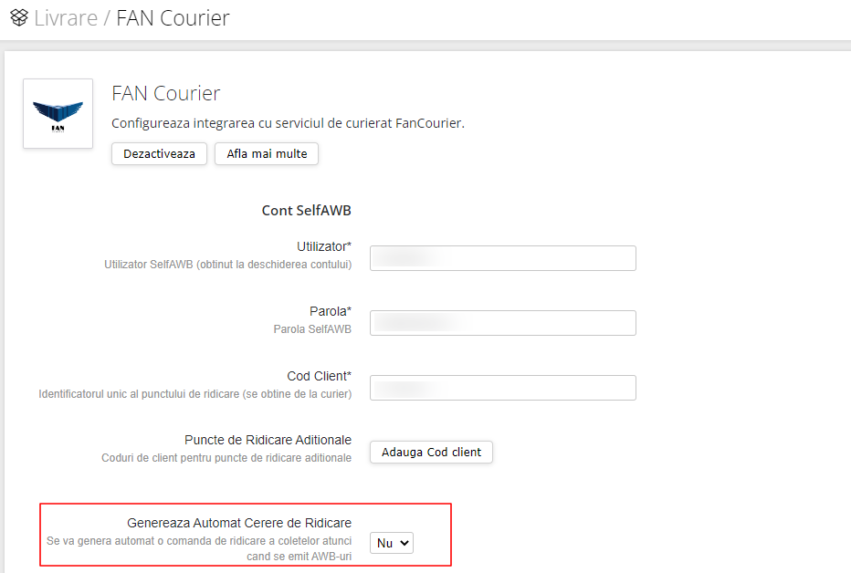 generare automata cerere de ridicare fan courier